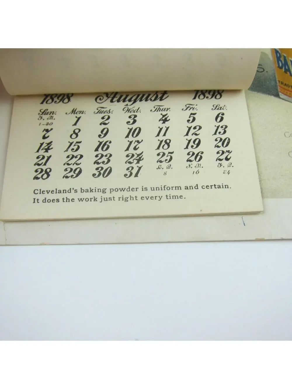 Advertising Wall Calendar Victorian Girl Clevelands Superior Baking Powder 1898
